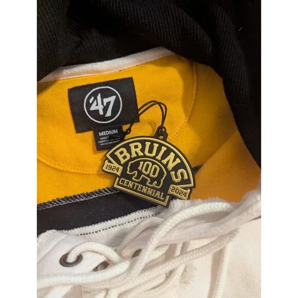 47 Brand Boston Bruins NHL Hockey Pullover Lace Hoodie Adult Size Med NWT - Picture 3 of 7
